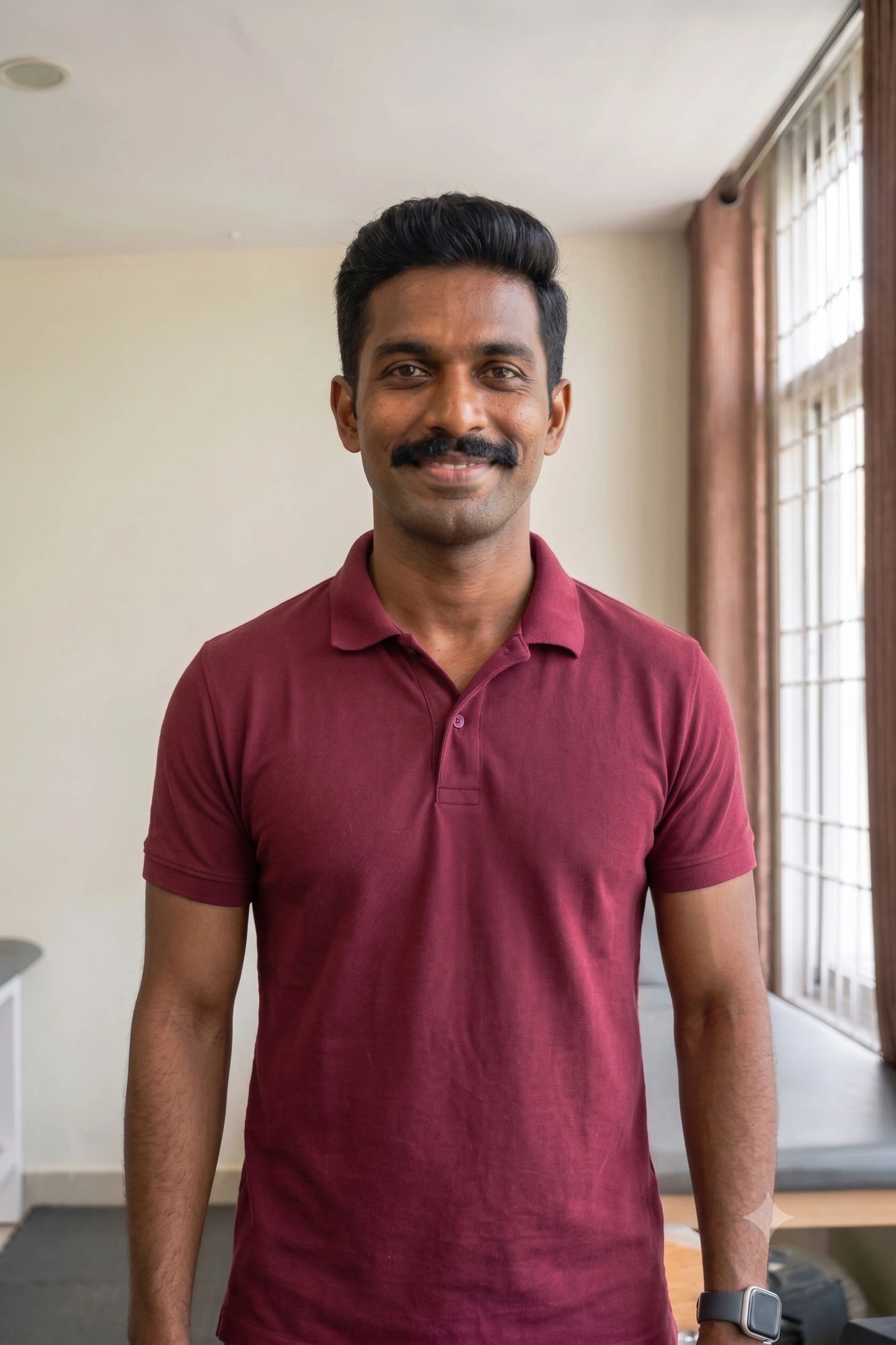 Mahesh Kulkarni in the clinic, daylight through the windows behind him, smiling at the camera.