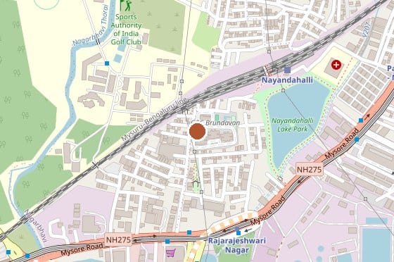 Street map of the streets around Nalam Physiotherapy, with the clinic marked
